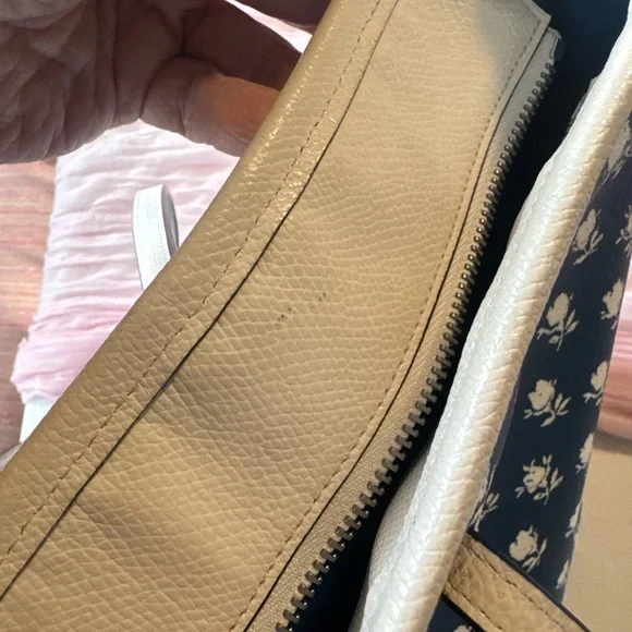 Coach Blue Floral Tote with Cream Trim and Straps - Picture 7 of 15